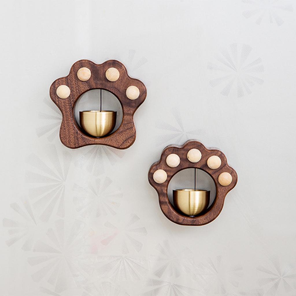Shopkeeper Bell Cute Cat Claw Wood Brass Magnetic Door Opening Bell for Home Store Entrance 7x7.5cm