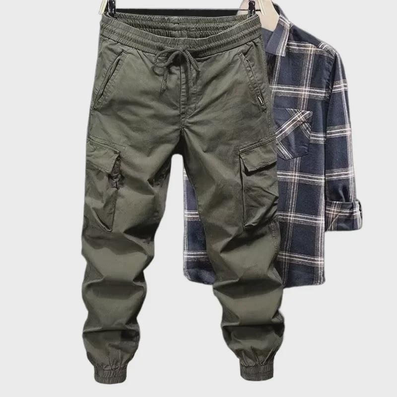Men's Ice Silk Loose-Fit Multi-Pocket Drawstring Trousers