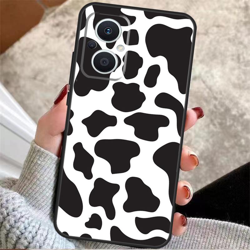 White Black Cow Print For OPPO Reno 13F 14F 12F 11F 10 11 12 13 14 Pro 7 8 Lite 8T OPPO Find X5 X6 X8 X9 Pro Case