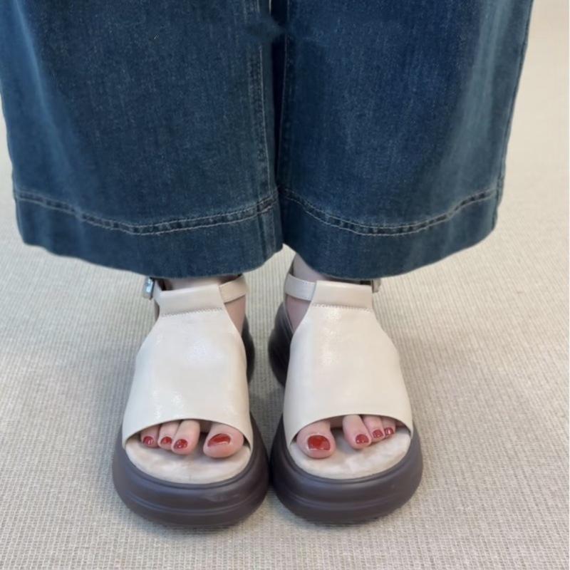 Comfort~ Retro Word with Casual Heightening Platform Sandals Women's Summer New Flat-bottomed Roman Sandals