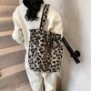 New Double-Sided Wool Tote: Striped & Leopard Print, Large Capacity Shoulder & Shopping Bag for Autumn and Winter