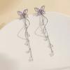 1Pair of Fashionable and Exquisite Butterfly Chain Tassel Sparkling Earrings Pendant, Suitable for Women, Perfect for Birthday Parties