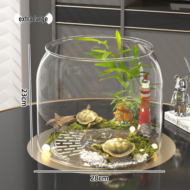 High-Transparency Desktop Fish & Turtle Tank with Climbing Platform – Ornamental Betta Eco-Tank for Living Room