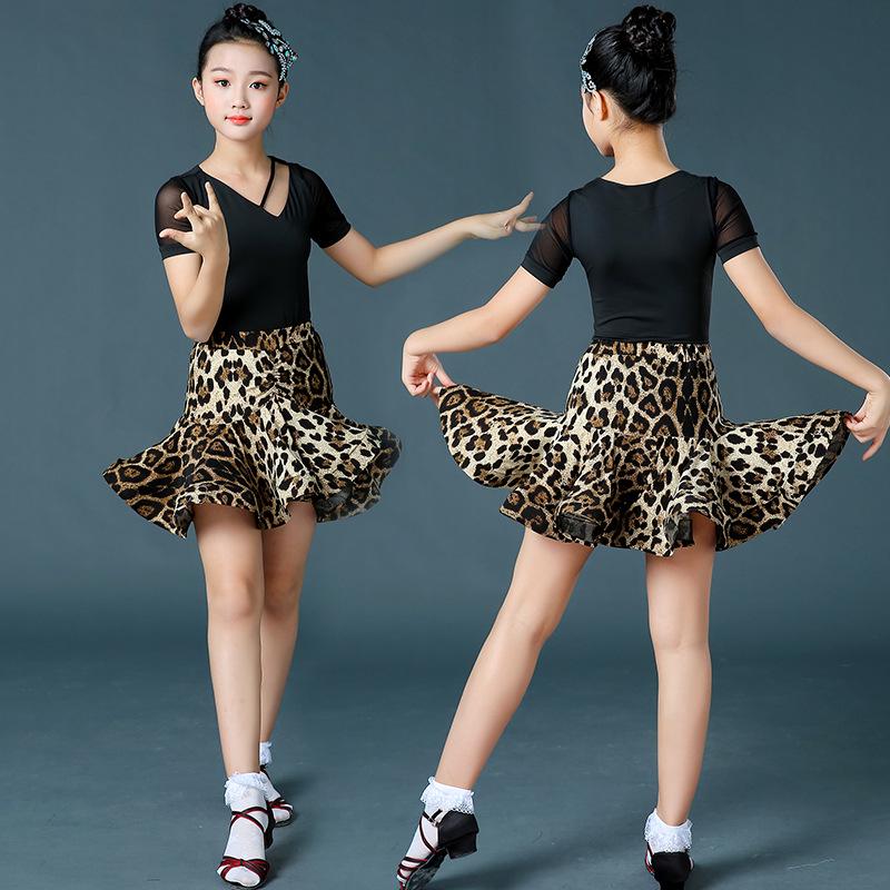 Children's Summer Latin Dance Costume - Girls' Short Sleeve Spaghetti Strap Skirt Set