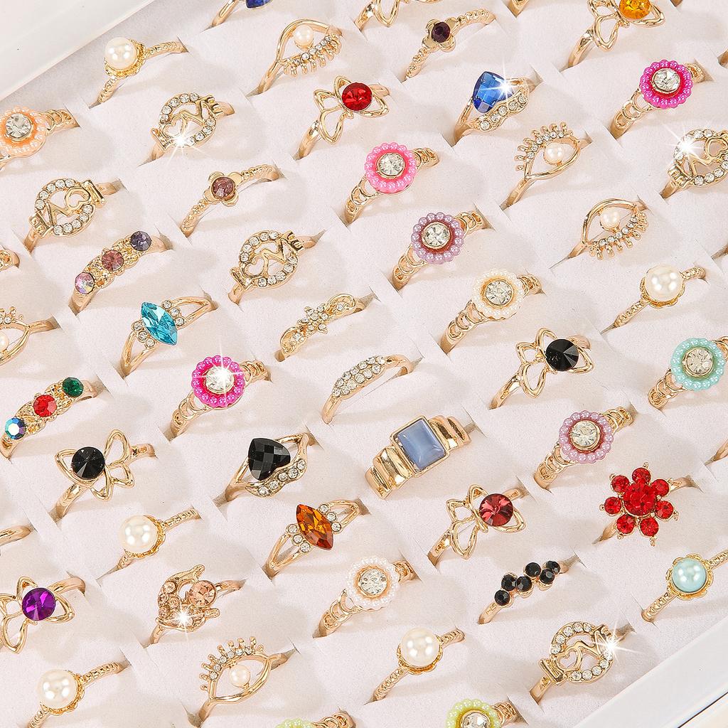 12Pcs Lady's Colorful Flowers Sweet Ring - Women's Set-In-Zirconia Simple Alloy Finger Ring Jewelry