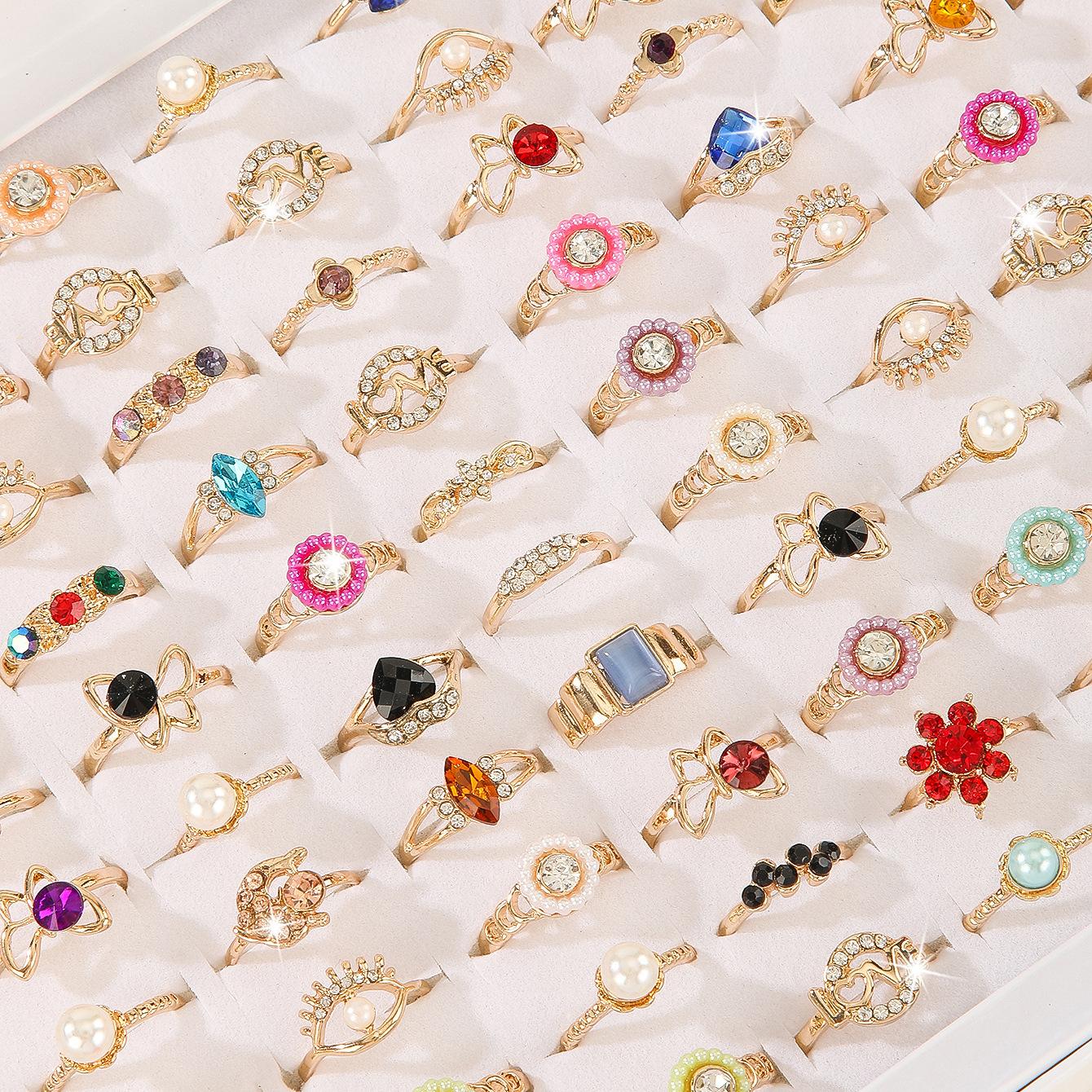 

12Pcs Lady s Colorful Flowers Sweet Ring - Women s Set-In-Zirconia Simple Alloy Finger Ring Jewelry
