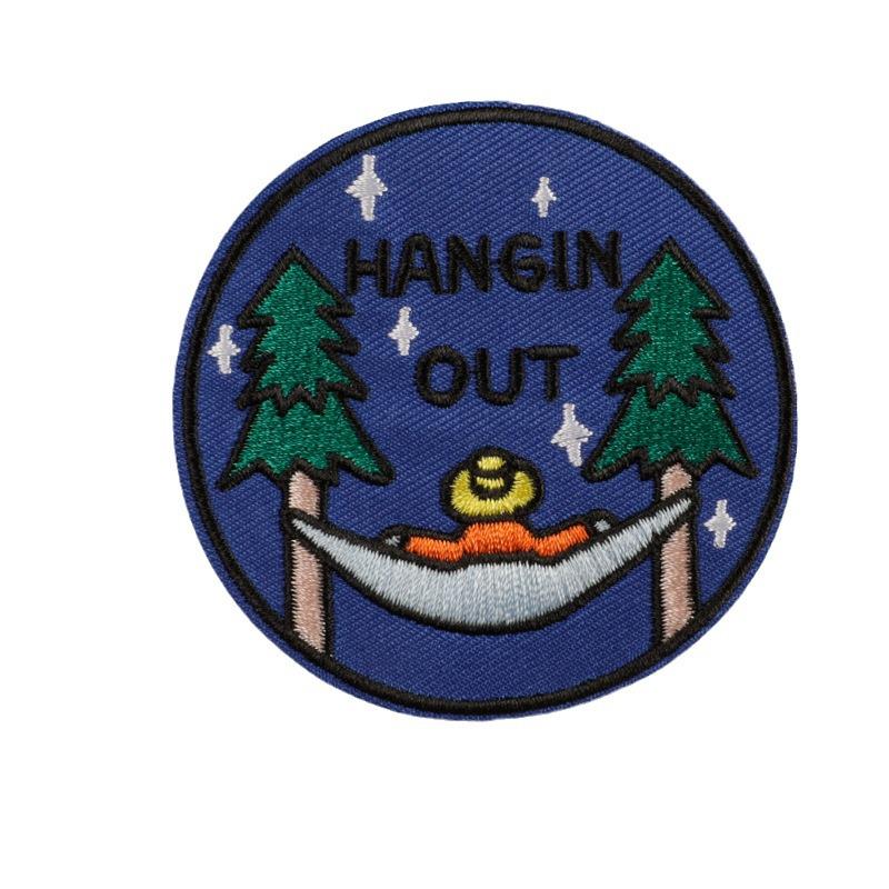 Round Badge Camping Series Iron-On Embroidered Patch for Clothing Accessories