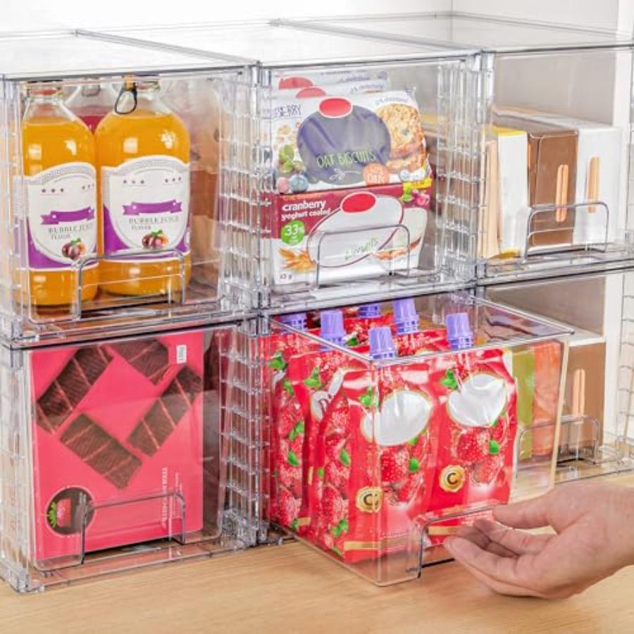 4 Pack Large Stackable Storage DrawersEasily Assemble Acrylic Bathroom Closet Undersink Organizers and Storage Plastic Bins for