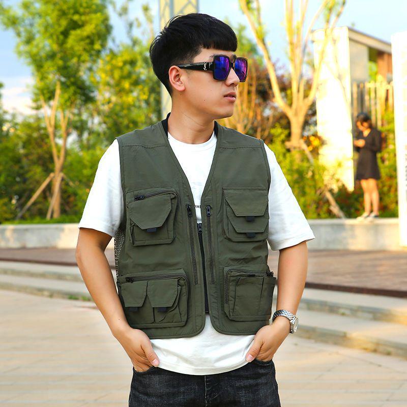 Men's Breathable Multi-Pocket Workwear Vest - Customizable Logo for Outdoor Volunteers