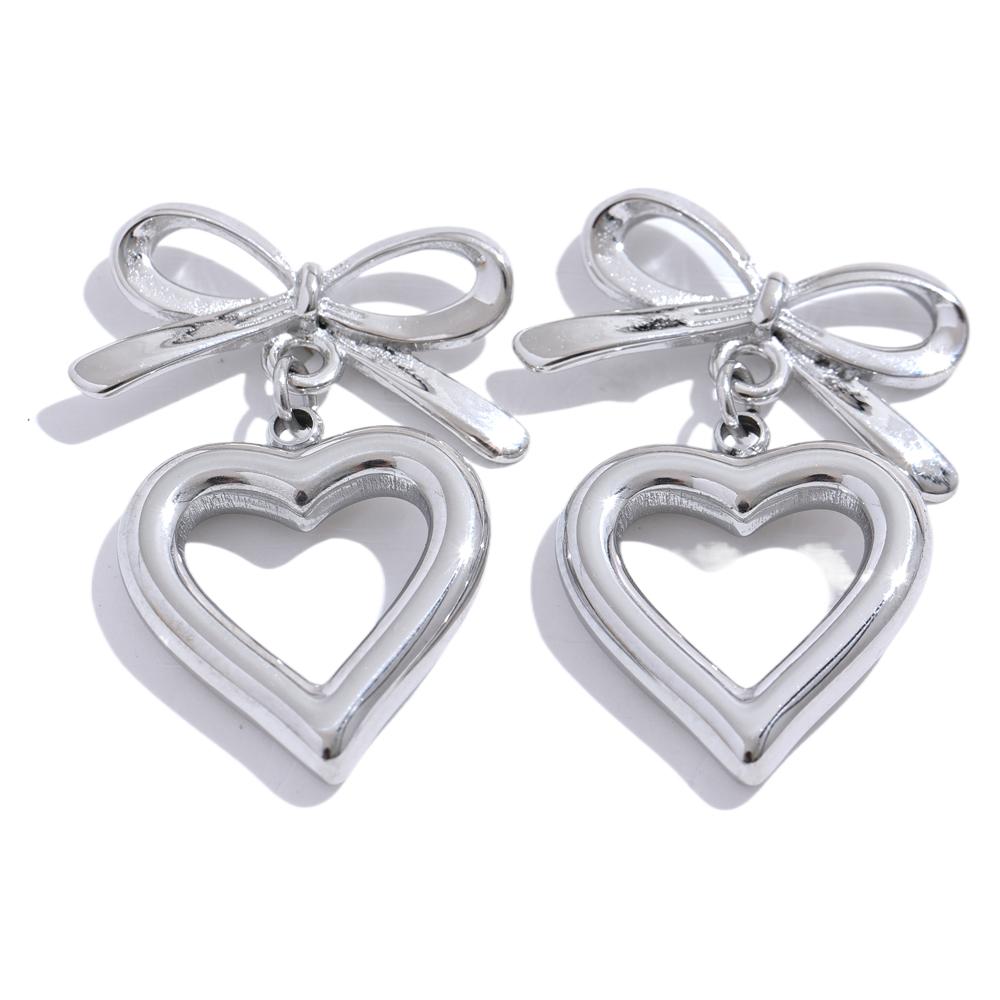 

Yhpup New Stainless Steel Bow Tie Heart Love Hollow Drop Earrings Stylish High Quality Gold Plated Earrings Jewelry Waterproof