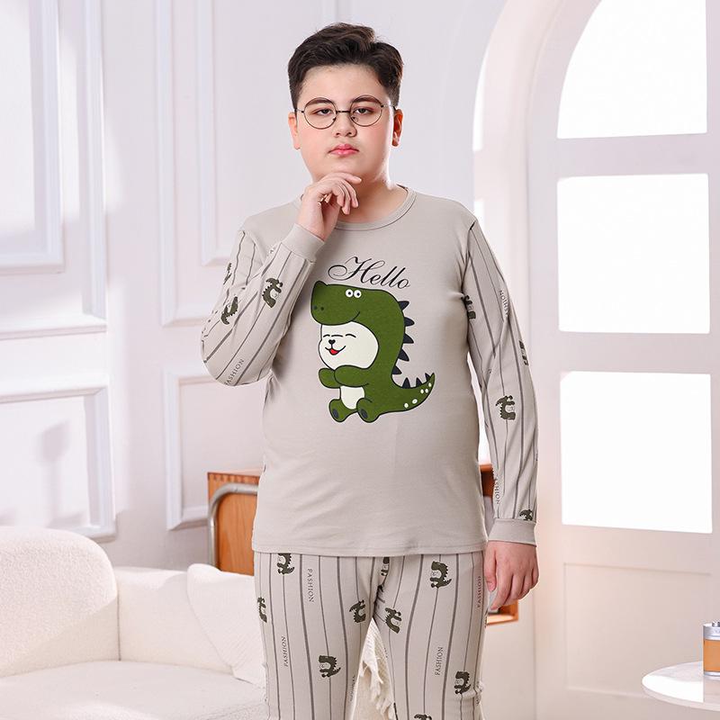 Fat Child Pure Cotton Pajama Set: Boys & Girls Warm Underwear, Plus-Size Base Layer, Autumn/Winter Sweater and Pants