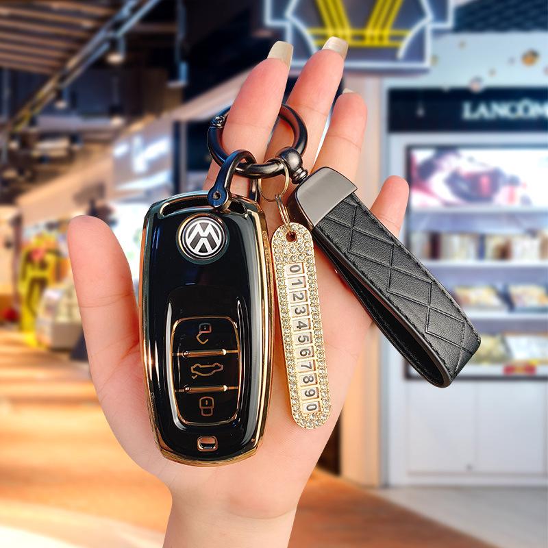 Volkswagen Schlüsselhülle für Tiguan L, Teramont, Golf 7, Sportsvan, Lamando - Galvanisierte TPU-Hülle mit Schnalle