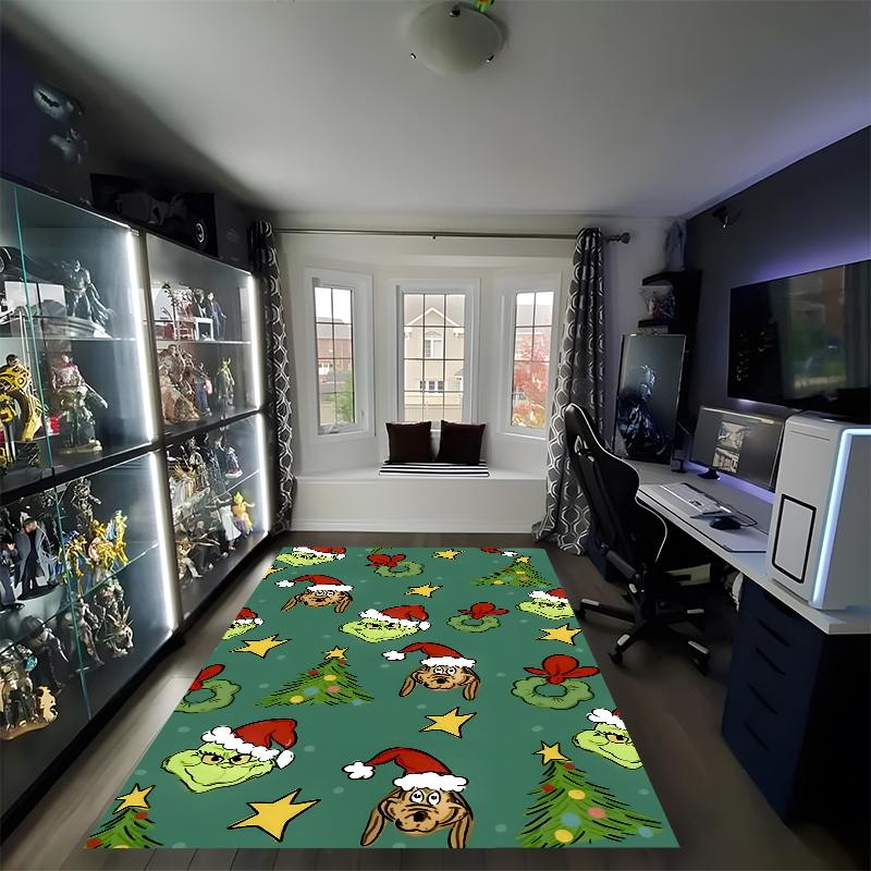 Tapis imprimé Grinch, Tapis pour chaise de bureau Salon Chambre à coucher Décoration de cuisine Cadeaux.
