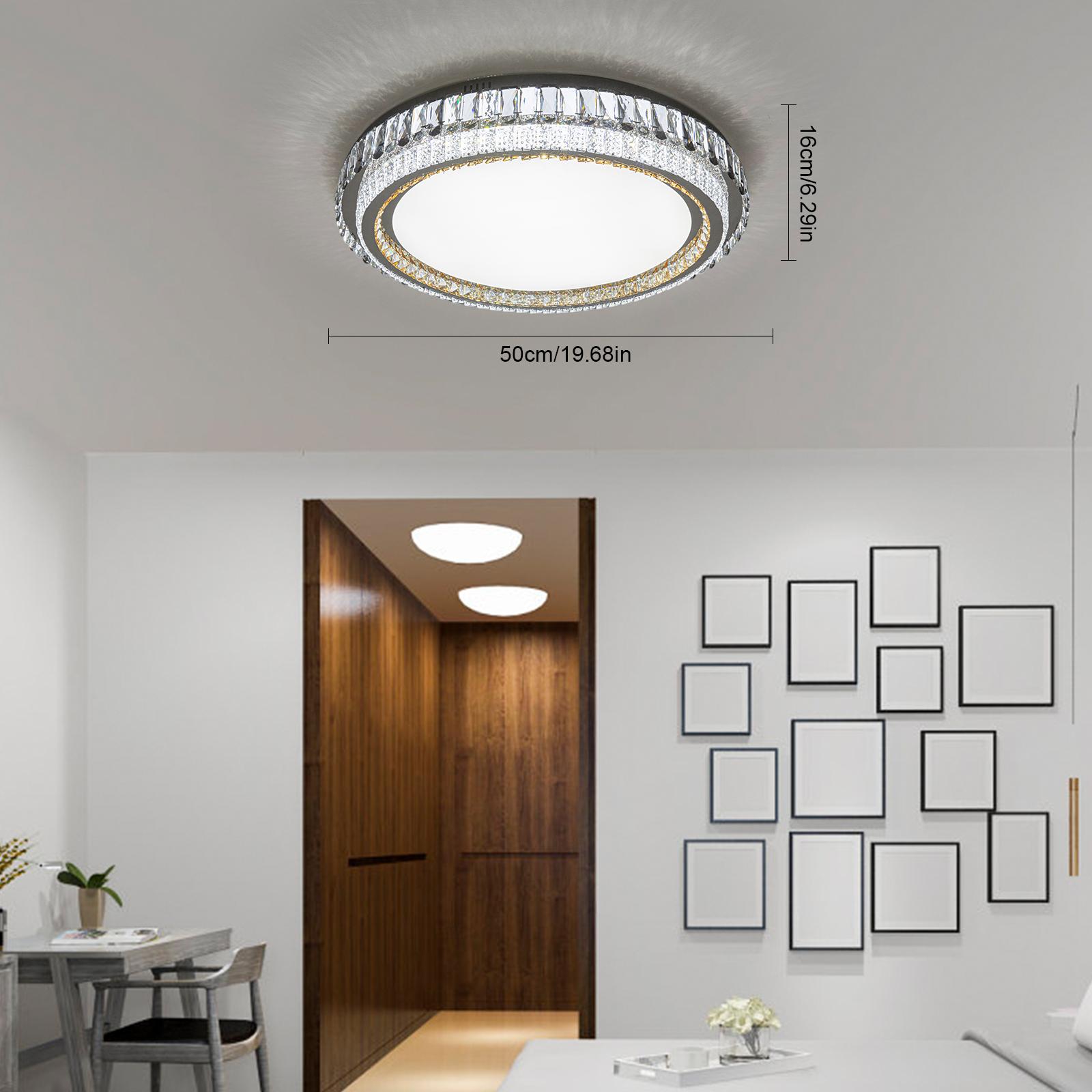 

9.68in Modern Round LED Crystal Ceiling Light Fixture, 36W 3-Color Dimmable Flush Mount Chandelier for Bedroom, Kitchen Lighting 36W