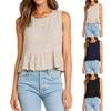 Women Sleeveless Linen Cotton Blouse Round Neck Casual Loose Fit Ruffle Hem Summer Top