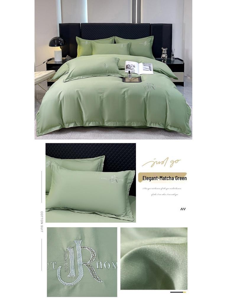 Elegant All-Season High-Thread Count Cotton Satin Twill Embroidery 4-Piece Set