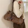 Borsa a Spalla Hobo Vintage Marrone Multitasche in Morbida PU con Ciondolo Cane da Donna per Uso Quotidiano Casual Borsa a Tracolla