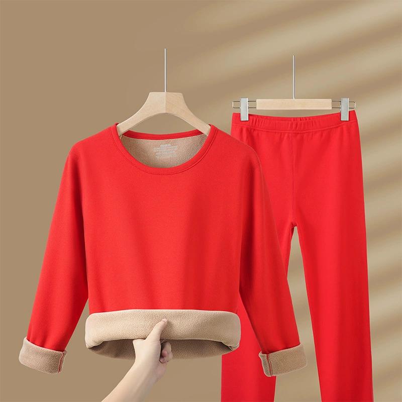 

Женское теплое нижнее белье с толстым бархатом и осенне-зимним круглым вырезом, осенняя одежда и брюки, комплект из двух предметов для женщин XXXXL красный