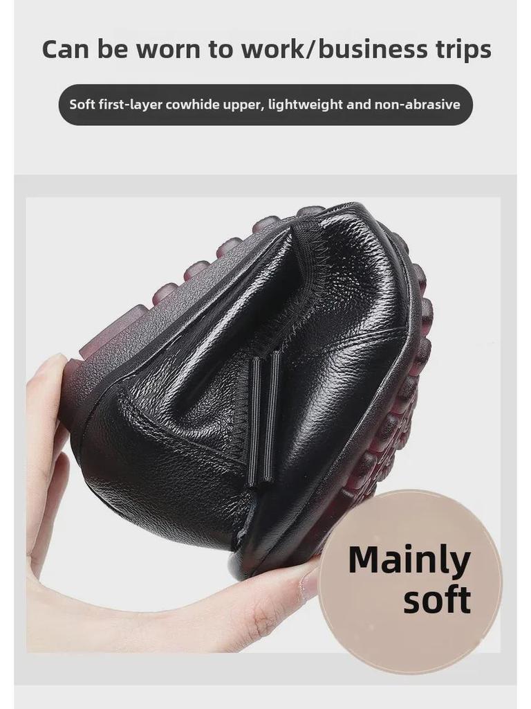 Comfortable Leather Women's Flats: Soft Sole Four Seasons Shoes for Spring & Autumn - Ideal for Middle-Aged & Elderly