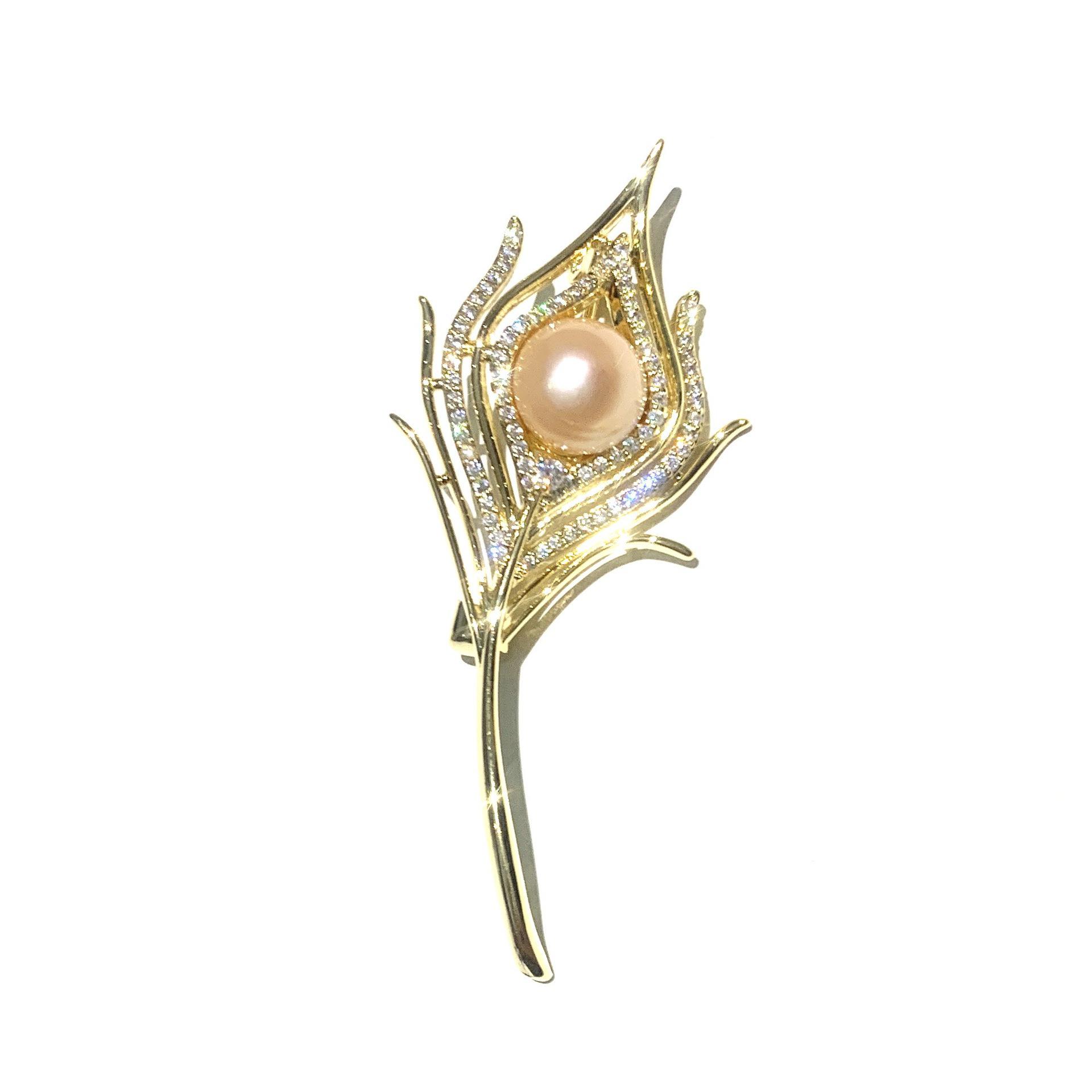 Bo Xin Yun Luxurious Zircon  Freshwater Pearl Feather Brooch - Unisex Corsage Gift