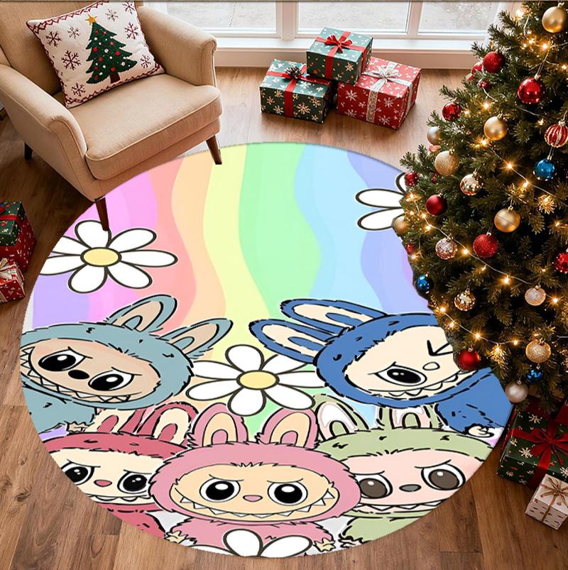 Labubu Pattern Round Rug, Indoor/Outdoor Mat, for Picnic, Gameroom, Bedroom, Office, Living Room, Home Decor Carpet, Birthday Gift