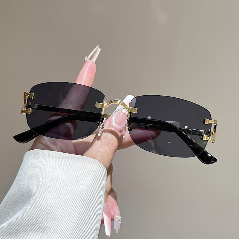 Frameless Sunshade Sunglasses Men S Metal Glasses Legs High-End Sunglasses Trendy Outdoor Sunscreen Sunglasses Women