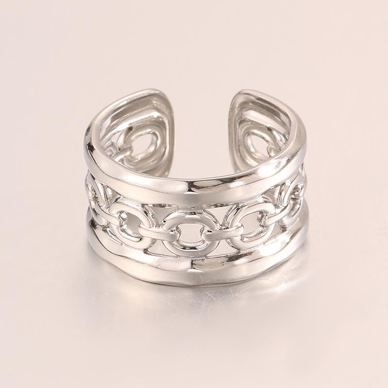 Popular Fashion Stainless Steel Heart-shaped Open Ring for Women, Light Luxury, Niche, High-end Style Finger Ring, 18K Gold Ring