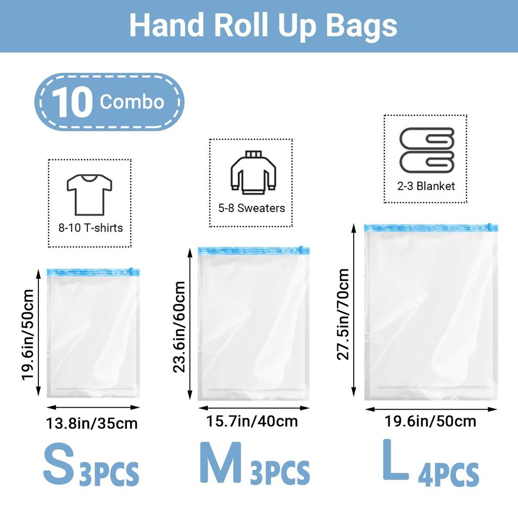 16 Pack Space Saver Vacuum Storage Bags For Travel Essentials Compression Bags for Travel, Roll Up Pouch Clothes Organizer