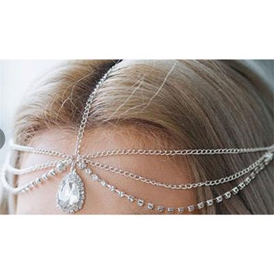 Crystal Forehead Necklace Women Crystal Tassel Hair Chain Tiara Water Drop Hair