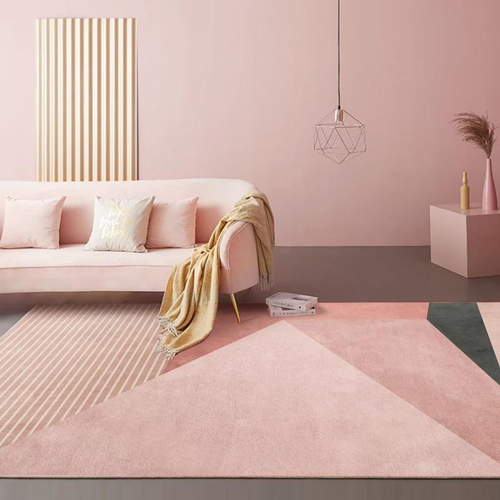 

Modern Minimalist Carpets for Living Room Light Luxury Geometric Pink Floor Mat Fluffy Soft Coffee Table Bedroom Rug Non-slip 60x90cm