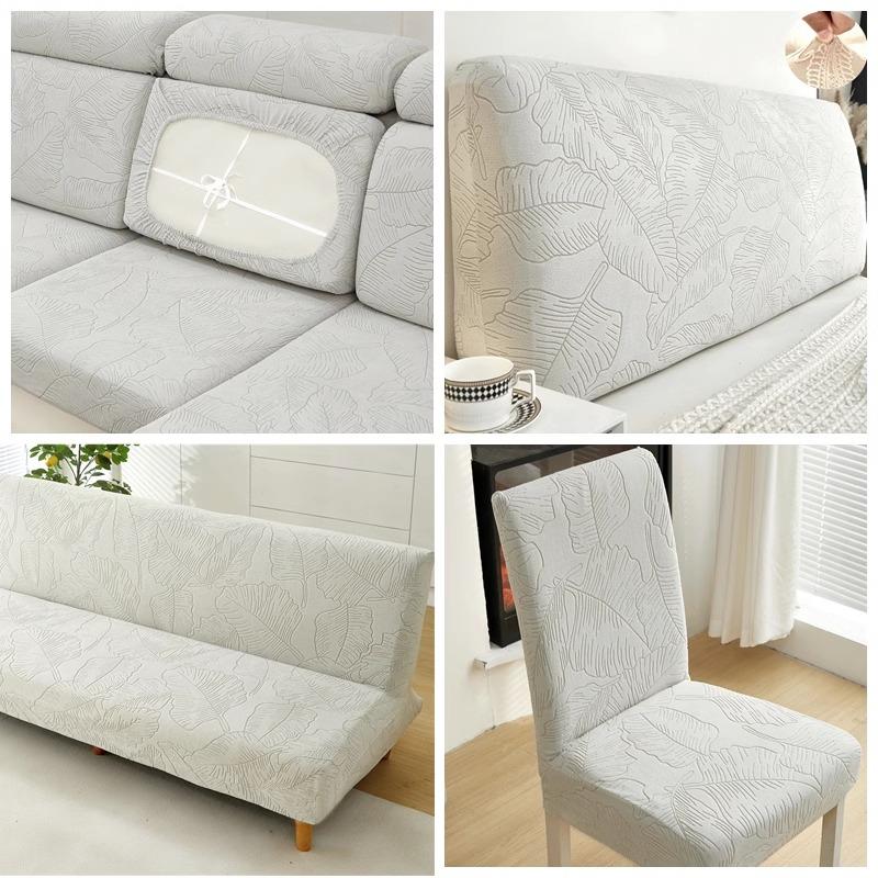Non-slip Stretch Couch Cover 1/2/3/4 Seater Jacquard Solid Color Sofa Cover With Skirt for Bedroom Office Living Room Home Decor