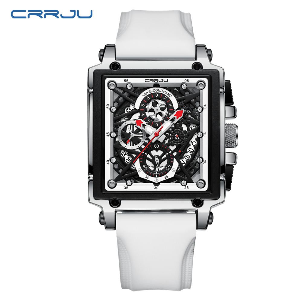 Men's Sports Chronograph Wrist Watch For Men Army Silicone Strap Square Quartz Stop Watch