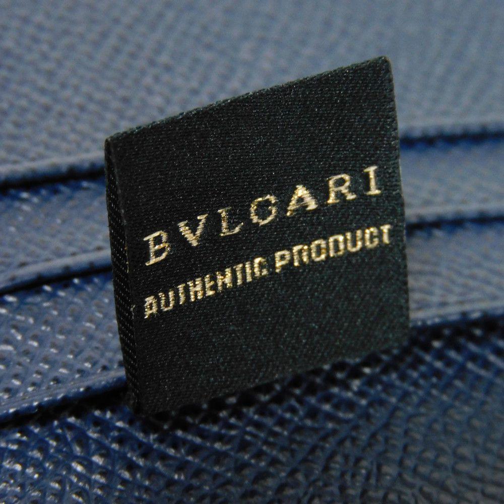 Used Bulgari Man Business Card Holder 7946 Navy Bi-Color Calfskin Bifold RFID Case (11679) Logo Metal Light Blue Men's