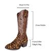 Embroidered Tall Western Cowboy Boots Women's Cross-border New Thick Heel Embroidered Leopard Print To Make a Knight Boots
