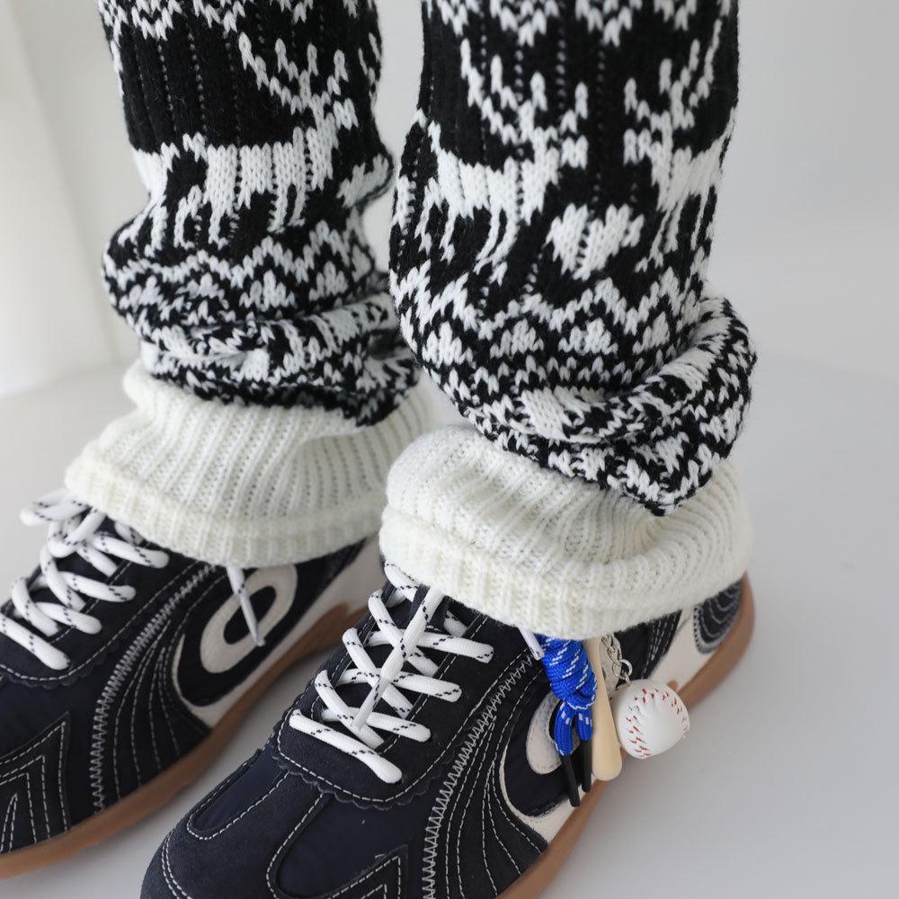 Fair Isle Vintage Knit Reindeer Leg Warmers - Grey, Cream, & White Women's Calf Socks