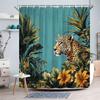 HI-1pc Majestic Leopard & Tropical Foliage Shower Curtain with Hibiscus Flowers - Realistic Wilderness Design, Durable Polyester
