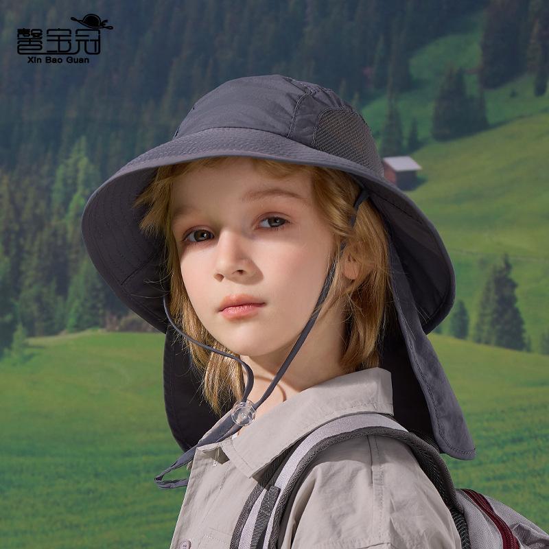 Frühlings- und Sommer-Kinderhüte mit breiter Krempe, Schal-Nackenschutz, Fischerhut für Jungen und Mädchen, atmungsaktiver Sonnenschutzhut für den Außenbereich