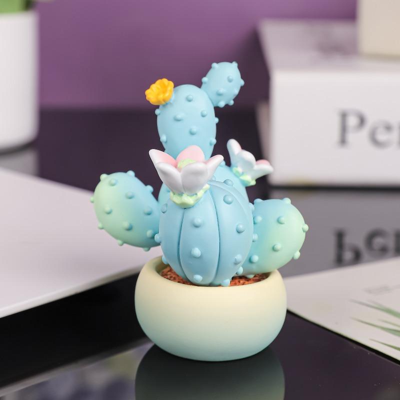 Dreamy Cactus Simulation Potted Plant Resin Handicraft Gift, Fresh and Clean Home Decoration, Car Decoration