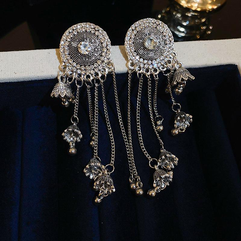 

Винтажные состаренные металлические серьги-кисточки с цветком из страз: Этнический стиль, Нишевые Высококлассные Женские Украшения