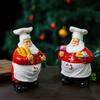 Christmas Santa Claus Chef Figurine Resin Cartoon Santa Statue Holiday Party Home Office Kitchen Desktop Decoration Ornament