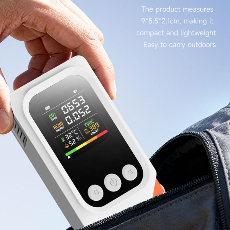 5 in 1 Air Quality Monitors Formaldehyde CO2 TVOC Temperature Moisture Detectors with Immediate Display for Household Use