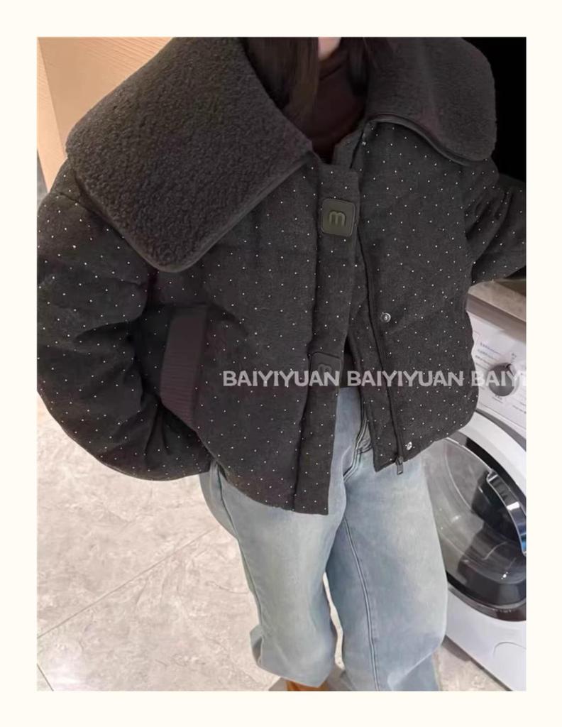 Lambswool Fur Patchwork Lapel Cotton Coat for Women - 2024 Winter Design, Age-Reducing, Thickened Jacket