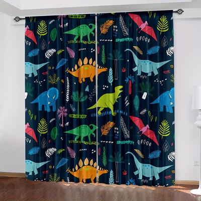 2pcs Kids Boys Window Curtain, Fun Dinosaurs Design Print Window Curtain for Boys Kids, Kids Room Décor, Window Treatments