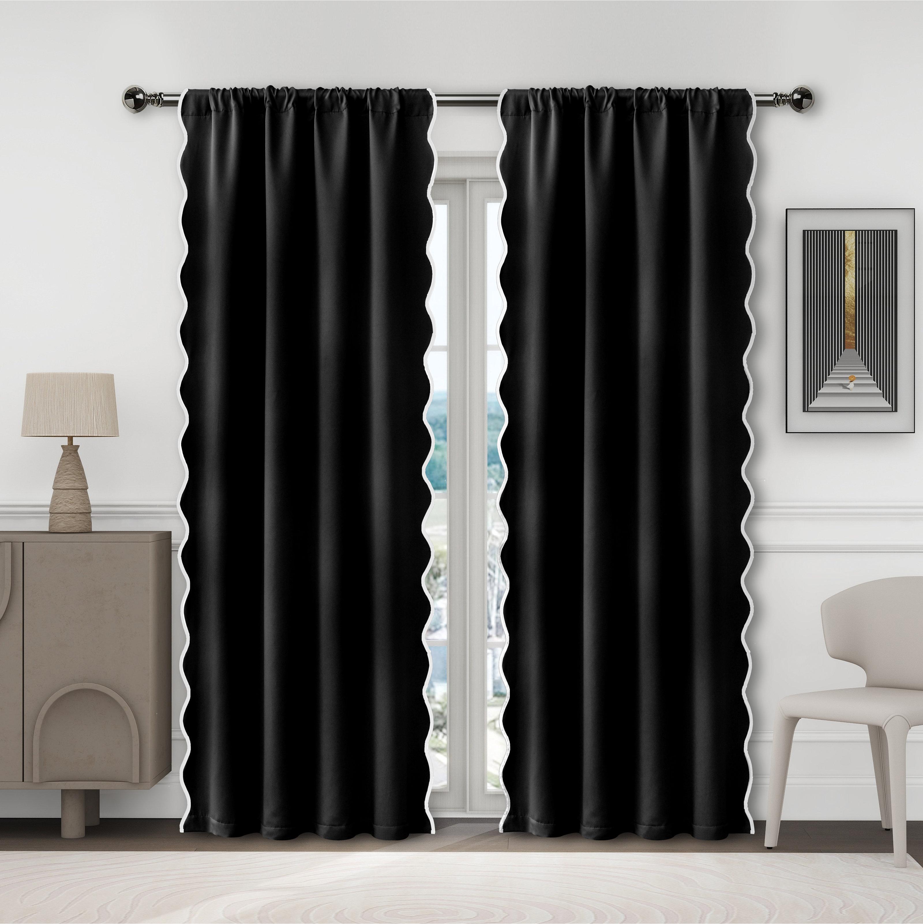 1 stuk Volledig Lichtblokkerend Dik Hoge Precisie Modern Eenvoudig Gordijn, Herfst Winter Franse Golf Zoom Vintage Gordijnen W130xH100cm&Hooks tape top zwart
