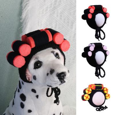 Divertido Sombrero Peluca para Mascota con Rulos Elástico de Punto Correa con Cordones Antideslizante Adorable