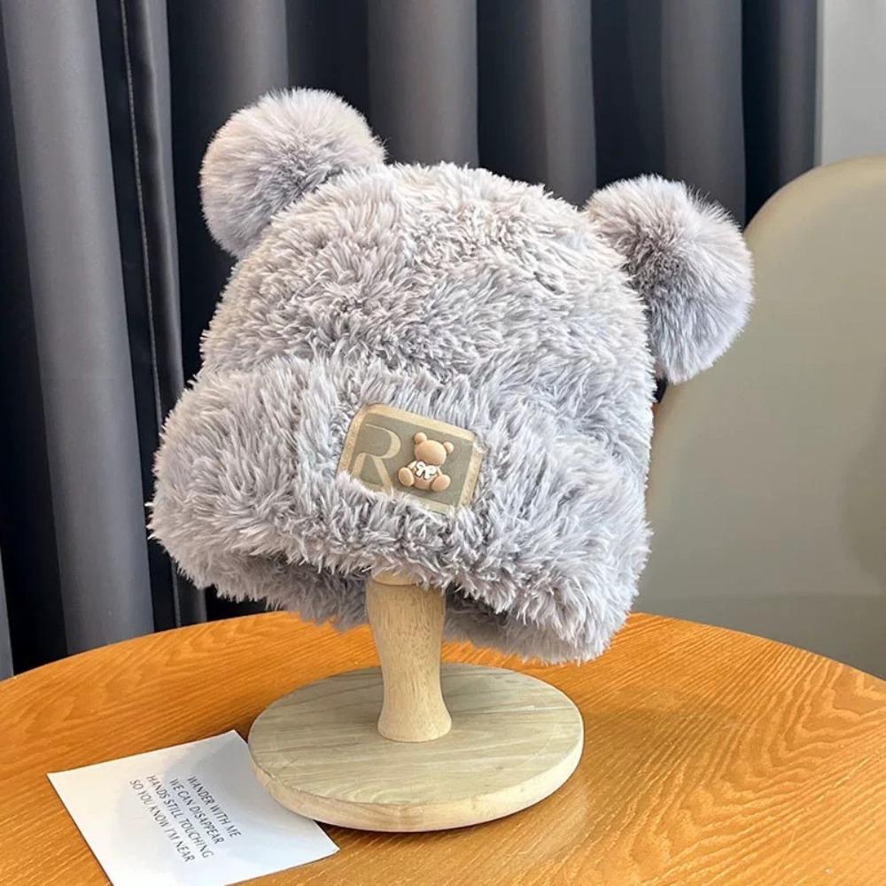 Warm Winter Plush Bear Hat Thick Beanies Caps Fashion Y2K Bear Ear Hat Women