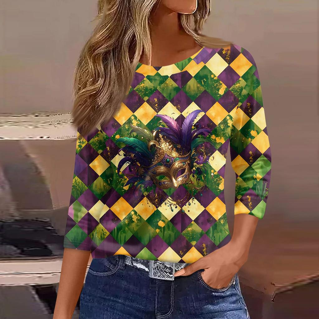 3/4 Length Sleeve Womens Tops Floral Print Vintage Fashion Casual Loose With Round Neck Plus Size Shirts