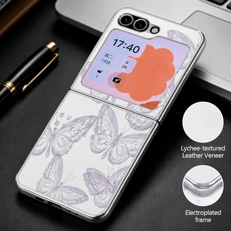 Line Butterfly Print Case For Samsung Z Flip 8 7 6 5 Luxury Plating Leather Skin Folding Phone Cover For Galaxy Z Flip8 Flip7 Flip6