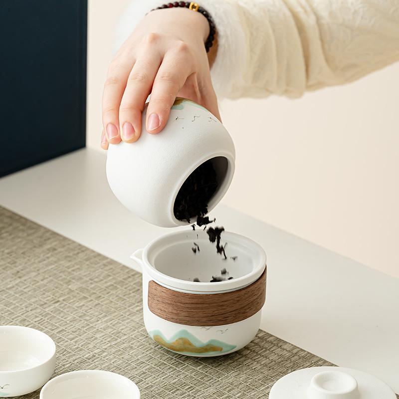 Yanhe Qingshan Coarse Pottery Travel Tea Set Collection Gift Box, a Complete Set of Business Gifts, with Courtesy Dehua White Porcelain Tea