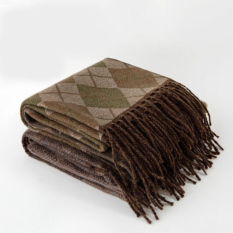 Winter Korean Version of High-end Retro Diamond Pattern Scarves Fashion Women Girls Autumn Faux Cashmere Wamr Shawl Unisex Scarf